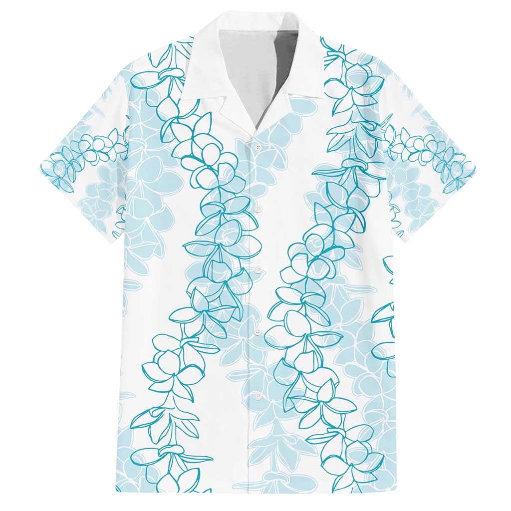 Hawaii Plumeria Lei Family Matching Off Shoulder Maxi Dress and Hawaiian Shirt Aloha Festive Vibe - Turquoise LT7 Dad's Shirt - Short Sleeve Turquoise - Polynesian Pride