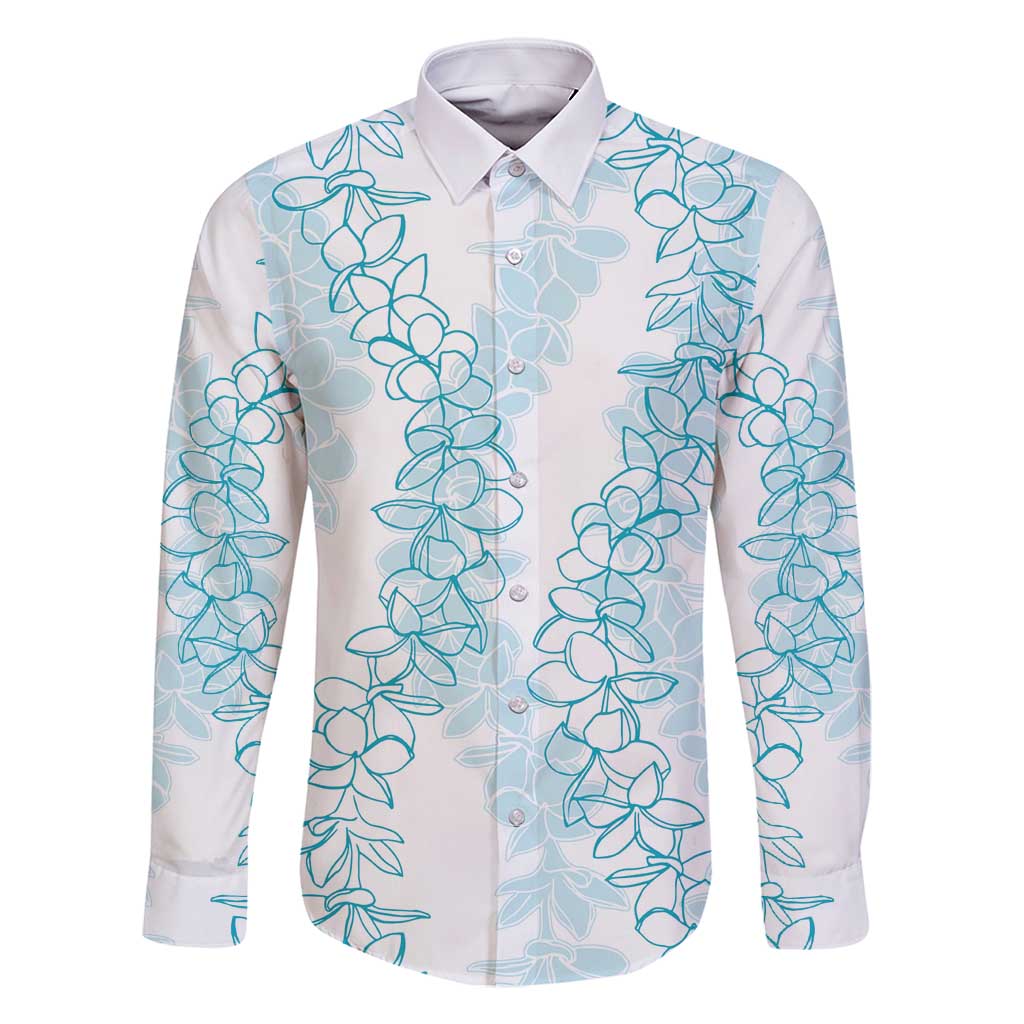 Hawaii Plumeria Lei Family Matching Off Shoulder Maxi Dress and Hawaiian Shirt Aloha Festive Vibe - Turquoise LT7 Dad's Shirt - Long Sleeve Turquoise - Polynesian Pride