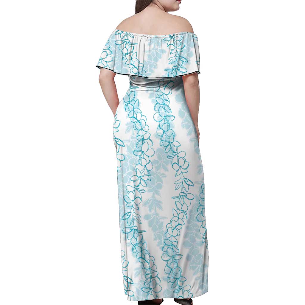 Hawaii Plumeria Lei Family Matching Off Shoulder Maxi Dress and Hawaiian Shirt Aloha Festive Vibe - Turquoise LT7 - Polynesian Pride