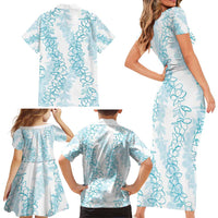 Hawaii Plumeria Lei Family Matching Short Sleeve Bodycon Dress and Hawaiian Shirt Aloha Festive Vibe - Turquoise LT7 - Polynesian Pride