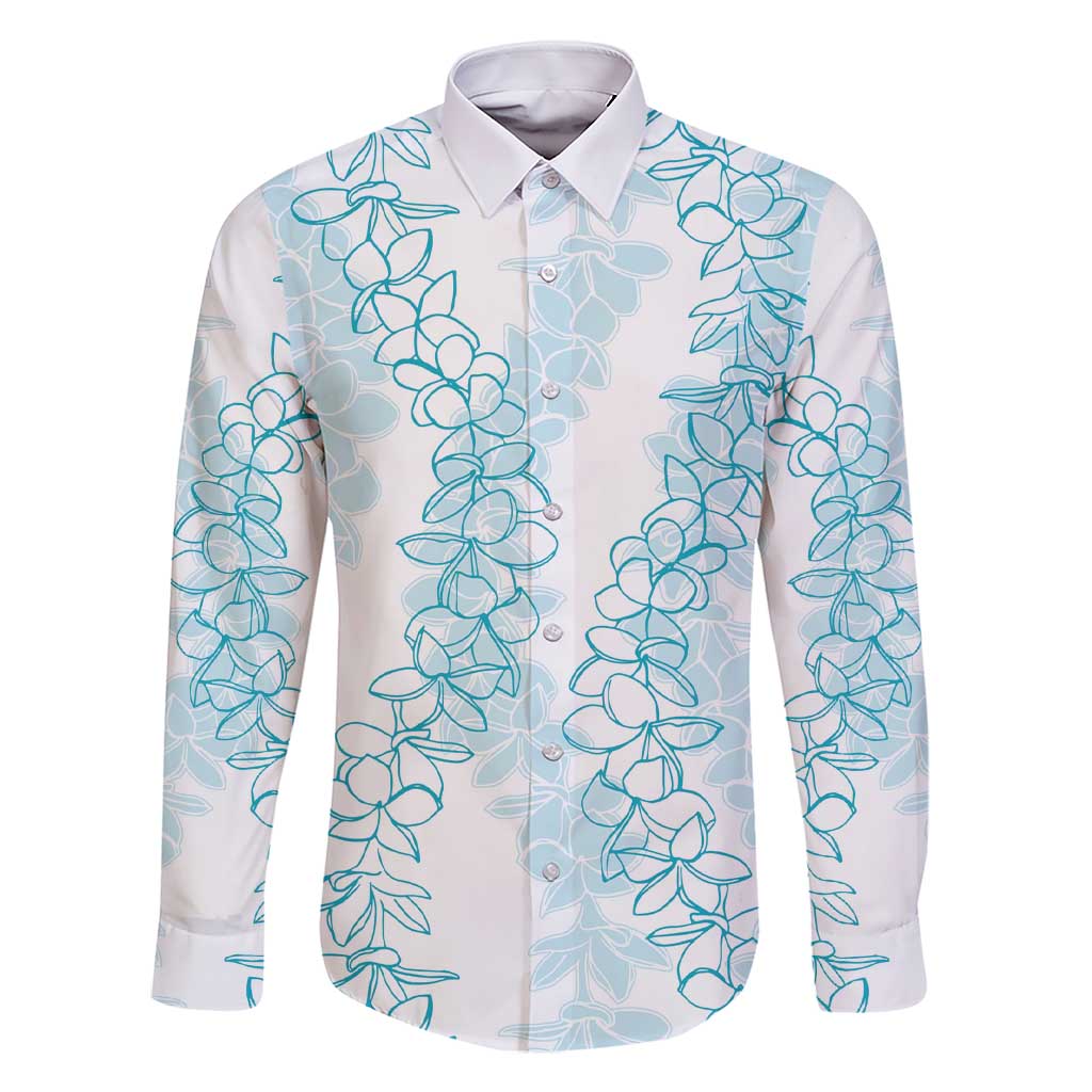 Hawaii Plumeria Lei Family Matching Short Sleeve Bodycon Dress and Hawaiian Shirt Aloha Festive Vibe - Turquoise LT7 Dad's Shirt - Long Sleeve Turquoise - Polynesian Pride