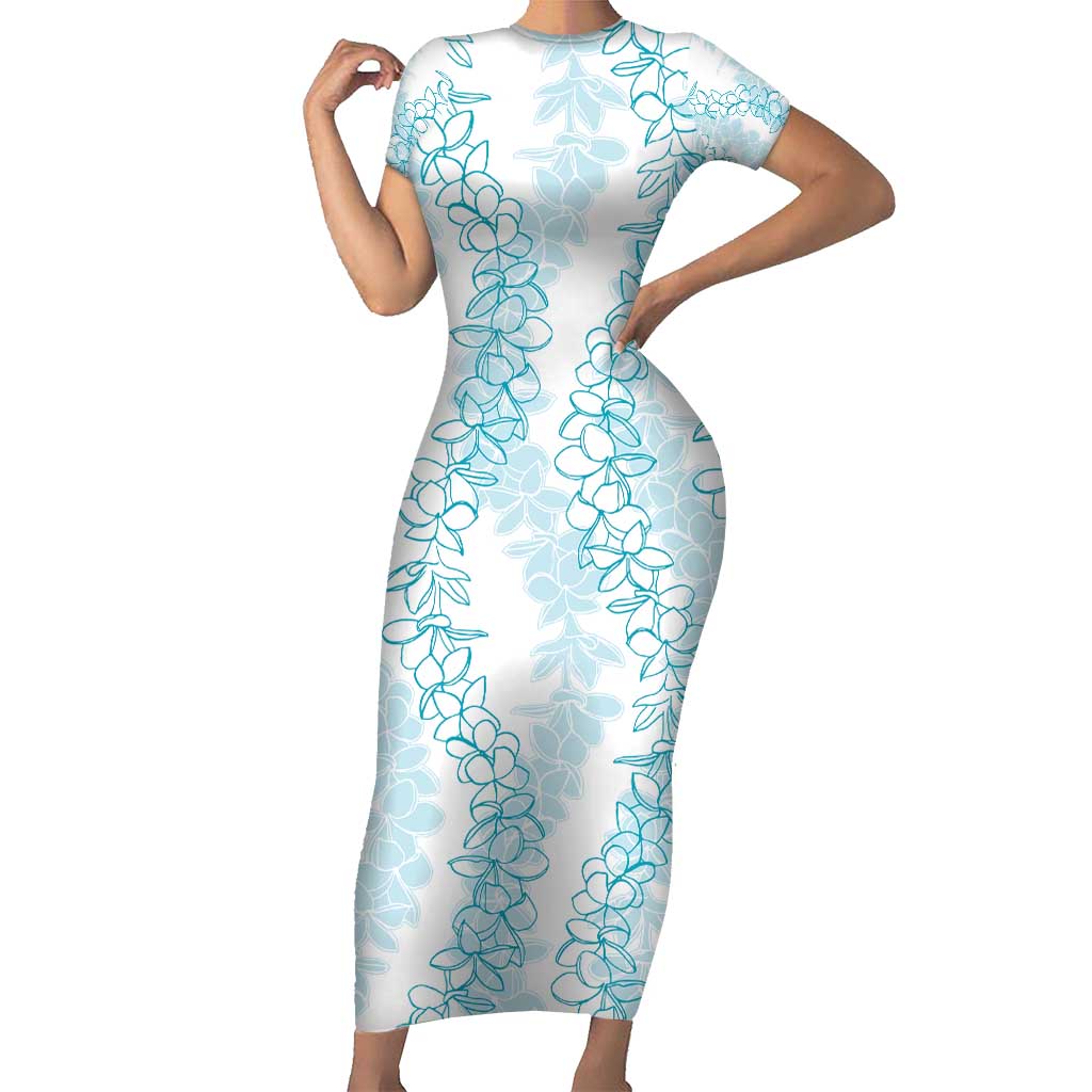 Hawaii Plumeria Lei Family Matching Short Sleeve Bodycon Dress and Hawaiian Shirt Aloha Festive Vibe - Turquoise LT7 Mom's Dress Turquoise - Polynesian Pride