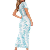 Hawaii Plumeria Lei Family Matching Short Sleeve Bodycon Dress and Hawaiian Shirt Aloha Festive Vibe - Turquoise LT7 - Polynesian Pride