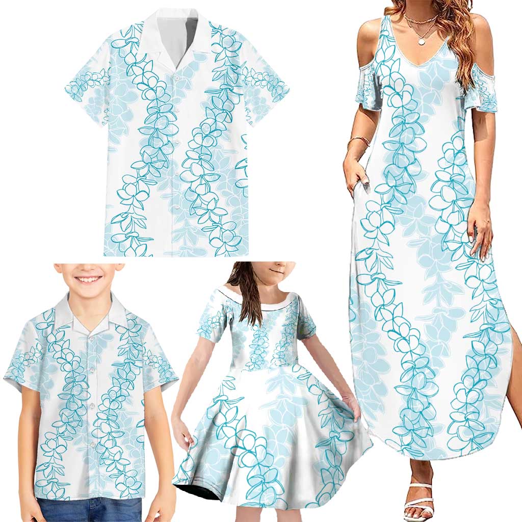 Hawaii Plumeria Lei Family Matching Summer Maxi Dress and Hawaiian Shirt Aloha Festive Vibe - Turquoise LT7 - Polynesian Pride