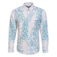 Hawaii Plumeria Lei Family Matching Summer Maxi Dress and Hawaiian Shirt Aloha Festive Vibe - Turquoise LT7 Dad's Shirt - Long Sleeve Turquoise - Polynesian Pride