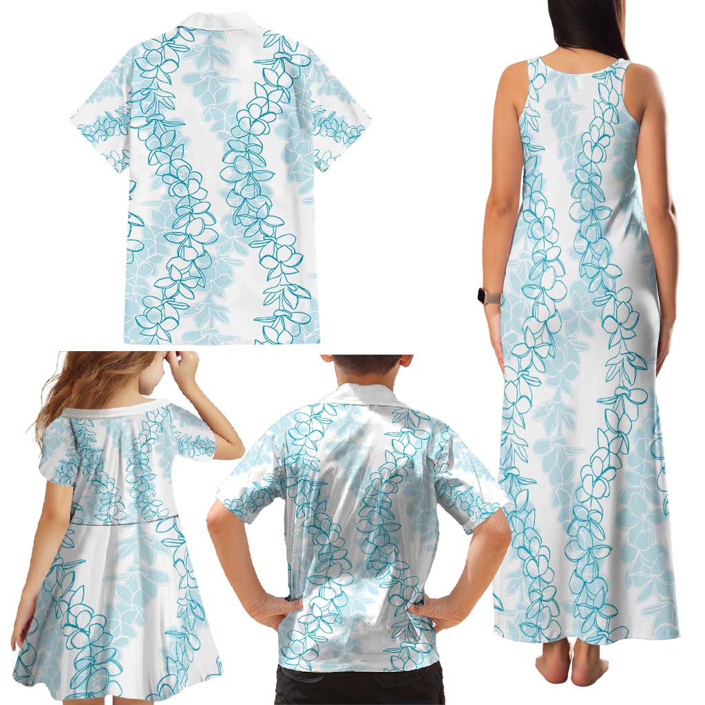 Hawaii Plumeria Lei Family Matching Tank Maxi Dress and Hawaiian Shirt Aloha Festive Vibe - Turquoise LT7 - Polynesian Pride