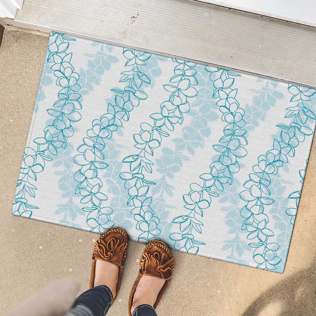 Hawaii Plumeria Lei Rubber Doormat Aloha Festive Vibe - Turquoise