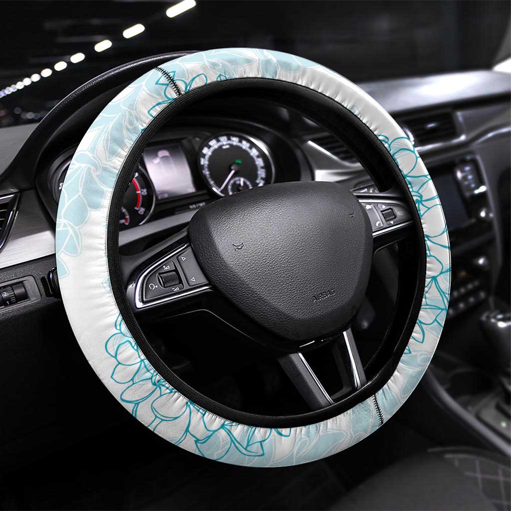 Hawaii Plumeria Lei Steering Wheel Cover Aloha Festive Vibe - Turquoise LT7 Universal Fit Turquoise - Polynesian Pride