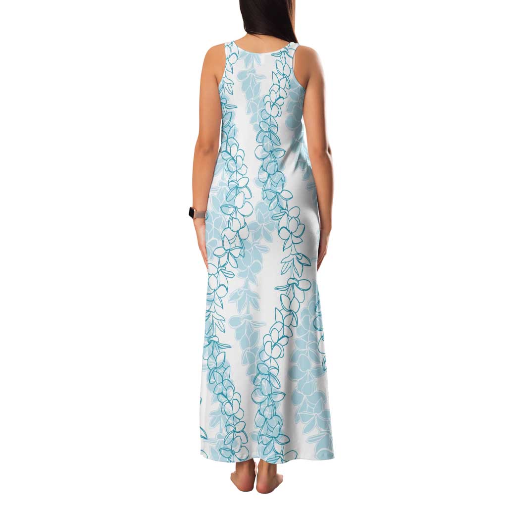 Hawaii Plumeria Lei Tank Maxi Dress Aloha Festive Vibe - Turquoise