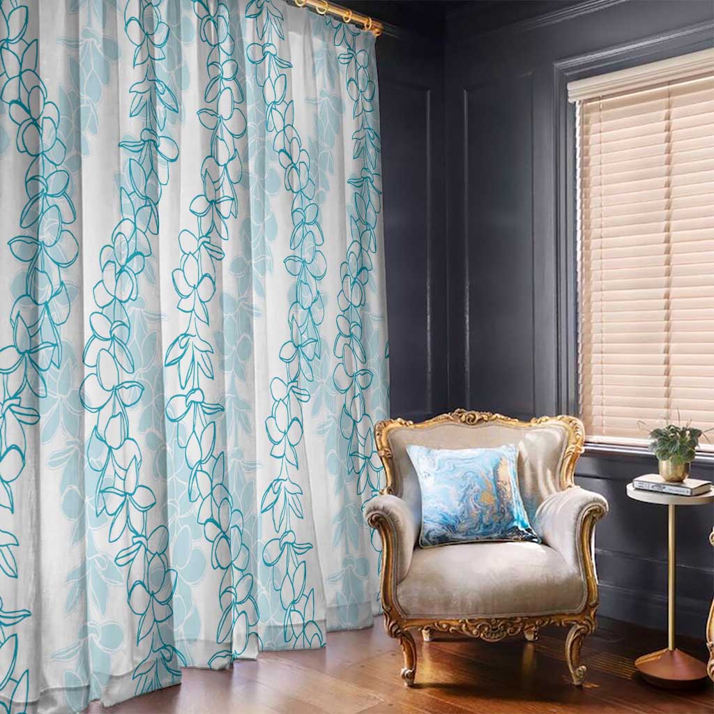 Hawaii Plumeria Lei Window Curtain Aloha Festive Vibe - Turquoise