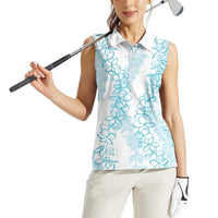 Hawaii Plumeria Lei Women Sleeveless Polo Shirt Aloha Festive Vibe - Turquoise