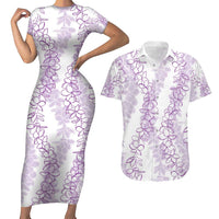 Hawaii Plumeria Lei Couples Matching Short Sleeve Bodycon Dress and Hawaiian Shirt Aloha Festive Vibe - Amethyst LT7 Amethyst - Polynesian Pride