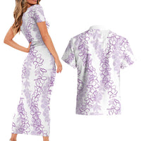 Hawaii Plumeria Lei Couples Matching Short Sleeve Bodycon Dress and Hawaiian Shirt Aloha Festive Vibe - Amethyst LT7 - Polynesian Pride
