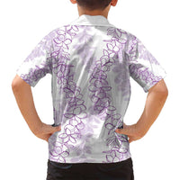 Hawaii Plumeria Lei Family Matching Long Sleeve Bodycon Dress and Hawaiian Shirt Aloha Festive Vibe - Amethyst LT7 - Polynesian Pride
