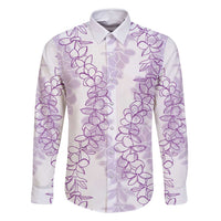Hawaii Plumeria Lei Family Matching Long Sleeve Bodycon Dress and Hawaiian Shirt Aloha Festive Vibe - Amethyst LT7 Dad's Shirt - Long Sleeve Amethyst - Polynesian Pride