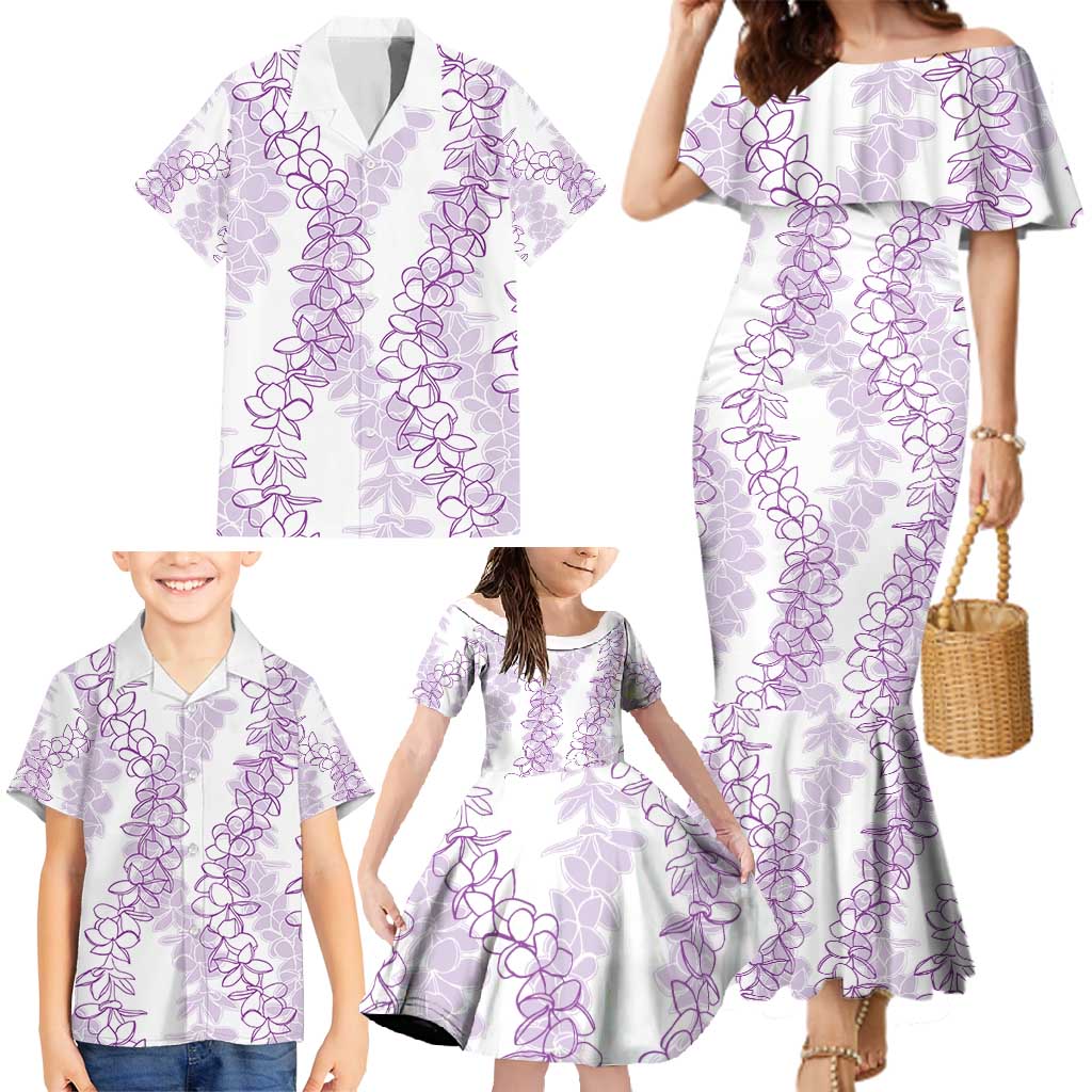 Hawaii Plumeria Lei Family Matching Mermaid Dress and Hawaiian Shirt Aloha Festive Vibe - Amethyst LT7 - Polynesian Pride