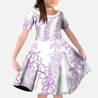 Hawaii Plumeria Lei Family Matching Off The Shoulder Long Sleeve Dress and Hawaiian Shirt Aloha Festive Vibe - Amethyst LT7 Daughter's Dress Amethyst - Polynesian Pride