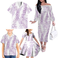 Hawaii Plumeria Lei Family Matching Off The Shoulder Long Sleeve Dress and Hawaiian Shirt Aloha Festive Vibe - Amethyst LT7 - Polynesian Pride