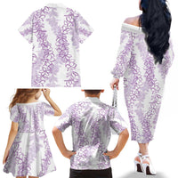 Hawaii Plumeria Lei Family Matching Off The Shoulder Long Sleeve Dress and Hawaiian Shirt Aloha Festive Vibe - Amethyst LT7 - Polynesian Pride