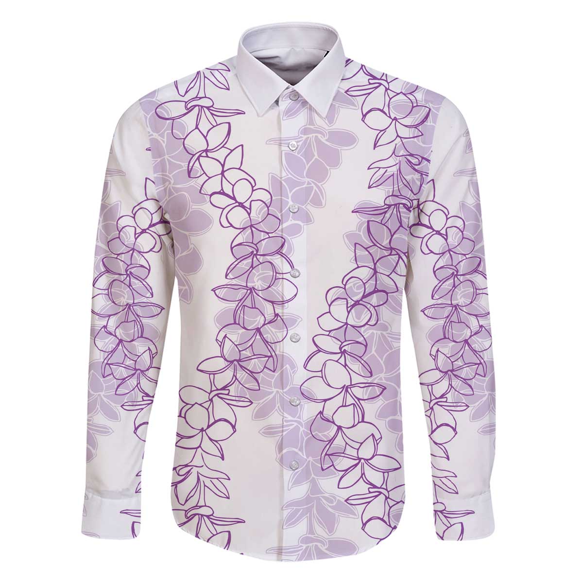 Hawaii Plumeria Lei Family Matching Off The Shoulder Long Sleeve Dress and Hawaiian Shirt Aloha Festive Vibe - Amethyst LT7 Dad's Shirt - Long Sleeve Amethyst - Polynesian Pride