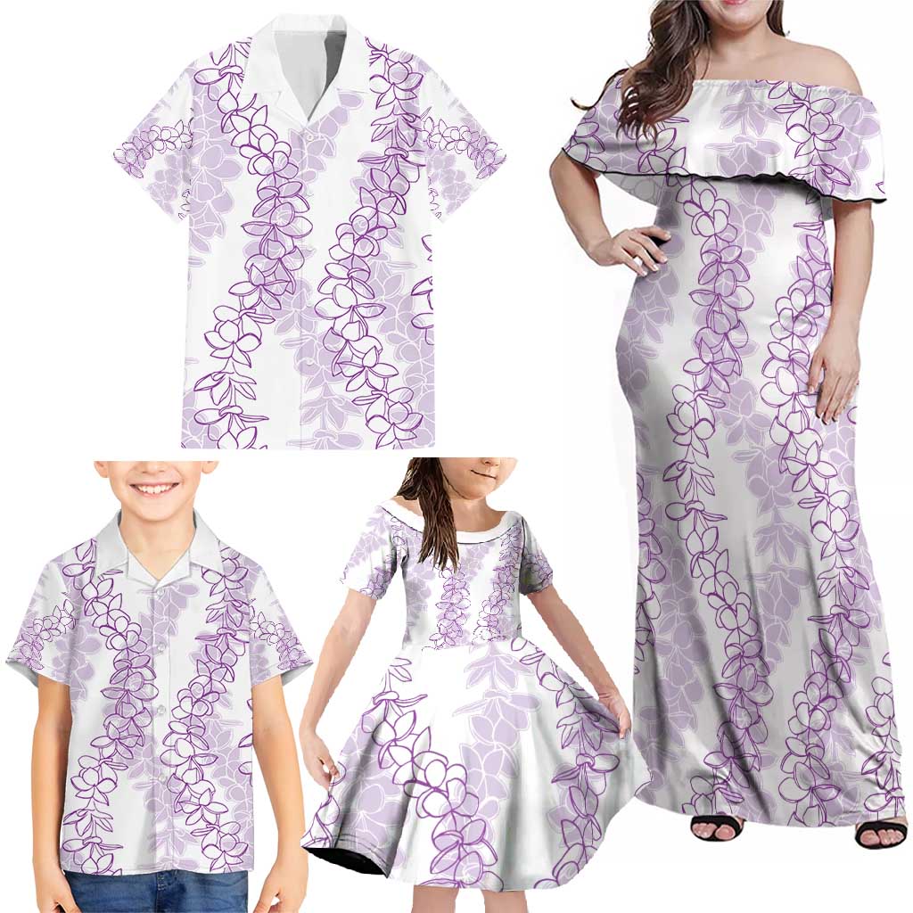 Hawaii Plumeria Lei Family Matching Off Shoulder Maxi Dress and Hawaiian Shirt Aloha Festive Vibe - Amethyst LT7 - Polynesian Pride