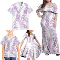 Hawaii Plumeria Lei Family Matching Off Shoulder Maxi Dress and Hawaiian Shirt Aloha Festive Vibe - Amethyst LT7 - Polynesian Pride