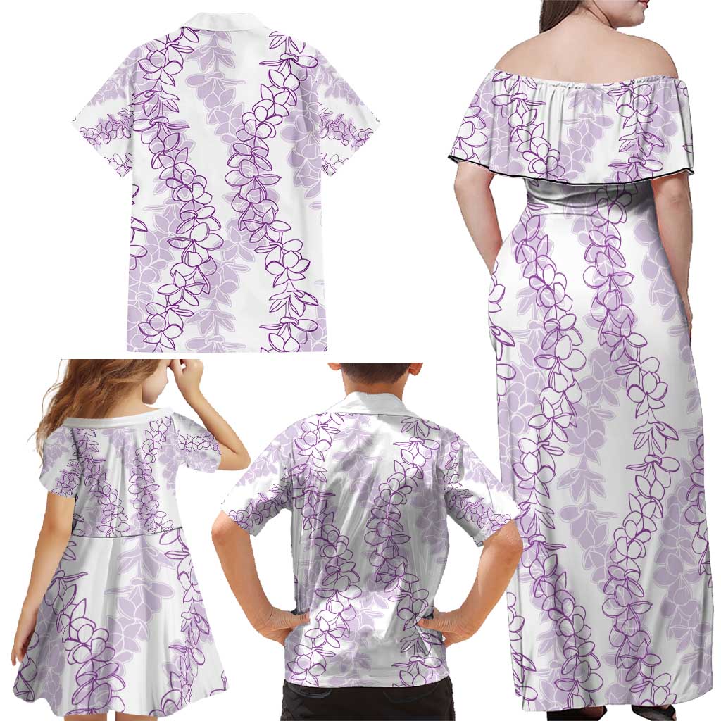 Hawaii Plumeria Lei Family Matching Off Shoulder Maxi Dress and Hawaiian Shirt Aloha Festive Vibe - Amethyst LT7 - Polynesian Pride