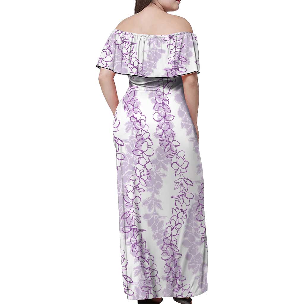 Hawaii Plumeria Lei Family Matching Off Shoulder Maxi Dress and Hawaiian Shirt Aloha Festive Vibe - Amethyst LT7 - Polynesian Pride