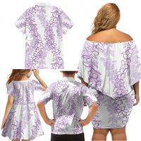 Hawaii Plumeria Lei Family Matching Off Shoulder Short Dress and Hawaiian Shirt Aloha Festive Vibe - Amethyst LT7 - Polynesian Pride