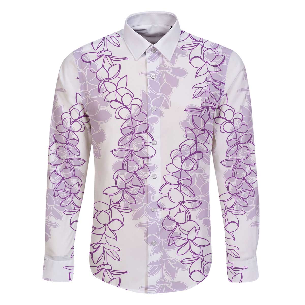 Hawaii Plumeria Lei Family Matching Puletasi and Hawaiian Shirt Aloha Festive Vibe - Amethyst LT7 Dad's Shirt - Long Sleeve Amethyst - Polynesian Pride