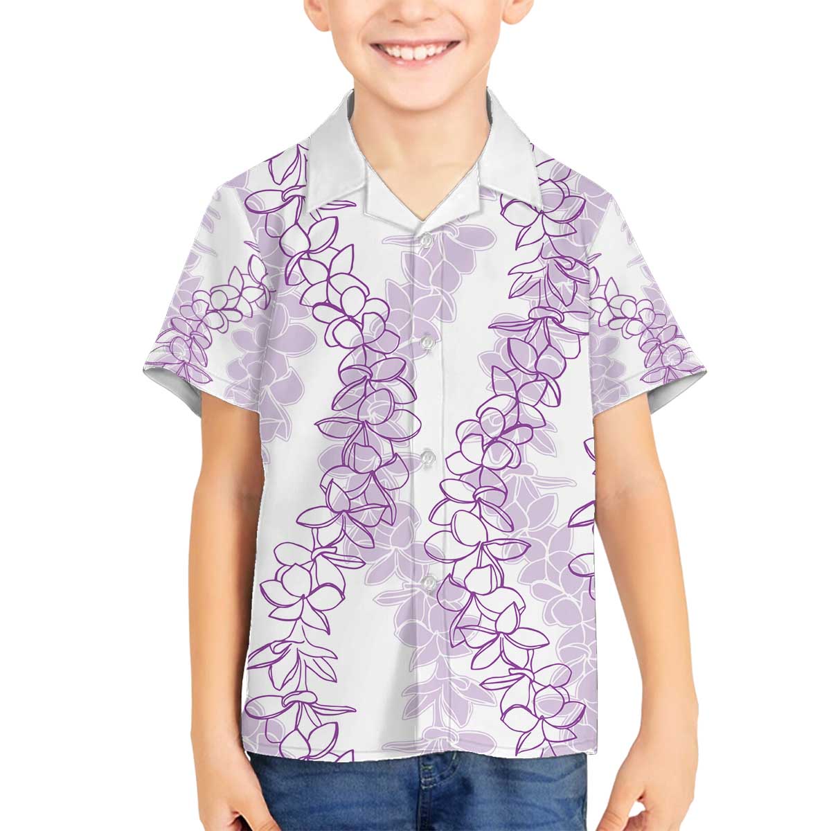 Hawaii Plumeria Lei Family Matching Puletasi and Hawaiian Shirt Aloha Festive Vibe - Amethyst LT7 Son's Shirt Amethyst - Polynesian Pride