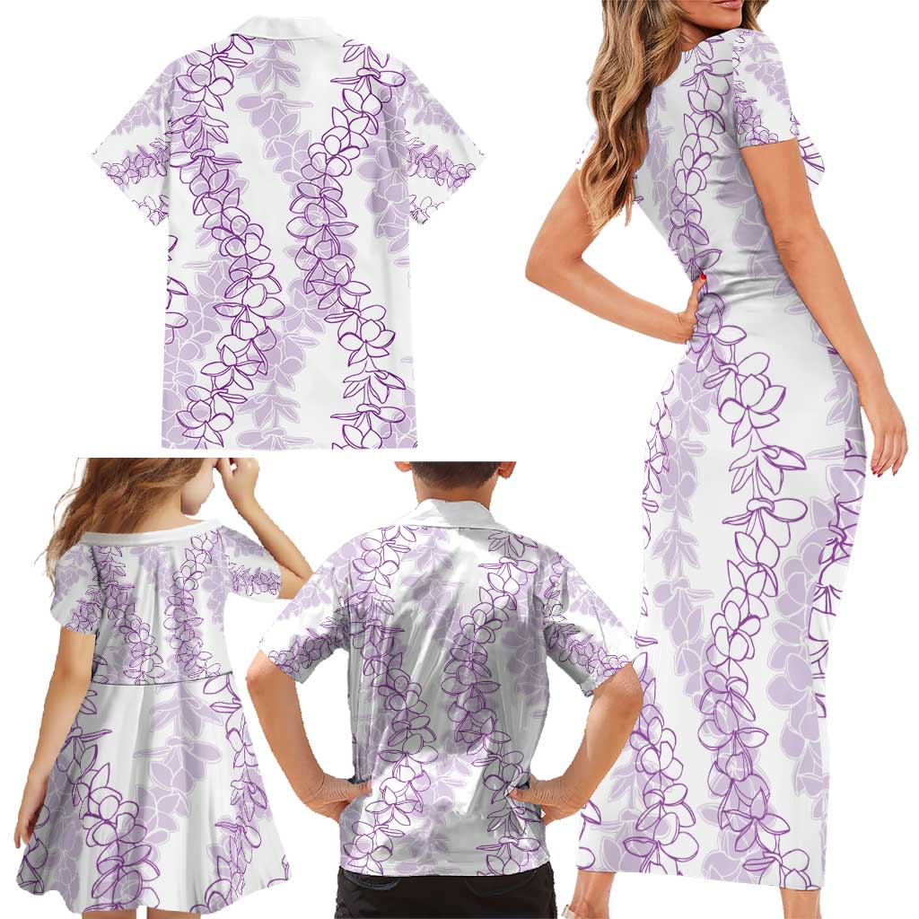 Hawaii Plumeria Lei Family Matching Short Sleeve Bodycon Dress and Hawaiian Shirt Aloha Festive Vibe - Amethyst LT7 - Polynesian Pride