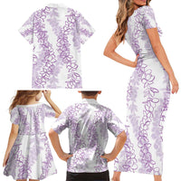 Hawaii Plumeria Lei Family Matching Short Sleeve Bodycon Dress and Hawaiian Shirt Aloha Festive Vibe - Amethyst LT7 - Polynesian Pride