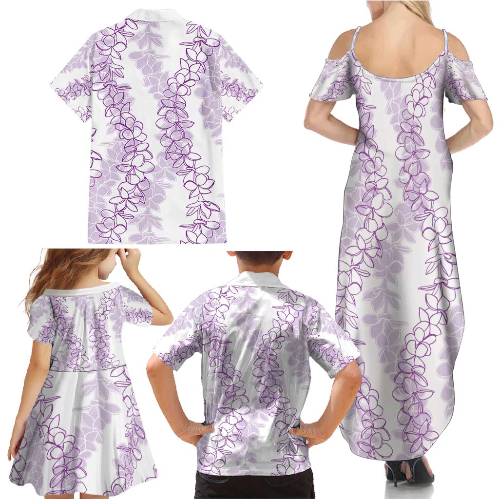Hawaii Plumeria Lei Family Matching Summer Maxi Dress and Hawaiian Shirt Aloha Festive Vibe - Amethyst LT7 - Polynesian Pride