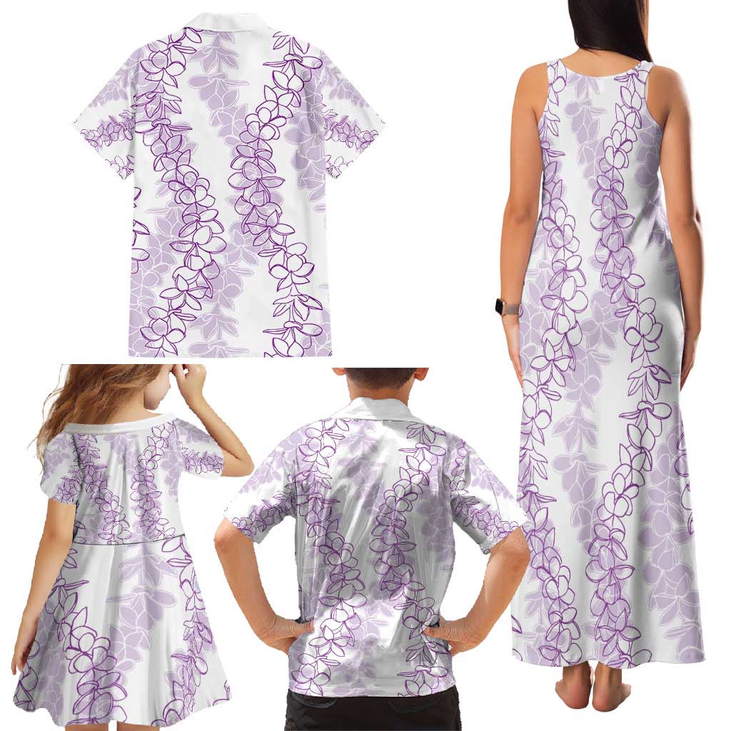 Hawaii Plumeria Lei Family Matching Tank Maxi Dress and Hawaiian Shirt Aloha Festive Vibe - Amethyst LT7 - Polynesian Pride