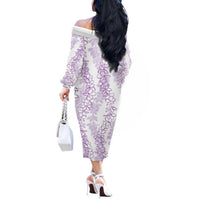 Hawaii Plumeria Lei Off The Shoulder Long Sleeve Dress Aloha Festive Vibe - Amethyst LT7 - Polynesian Pride