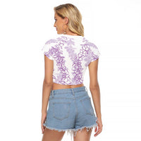 Hawaii Plumeria Lei Raglan Cropped T Shirt Aloha Festive Vibe - Amethyst