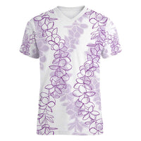 Hawaii Plumeria Lei Women V-Neck T-Shirt Aloha Festive Vibe - Amethyst