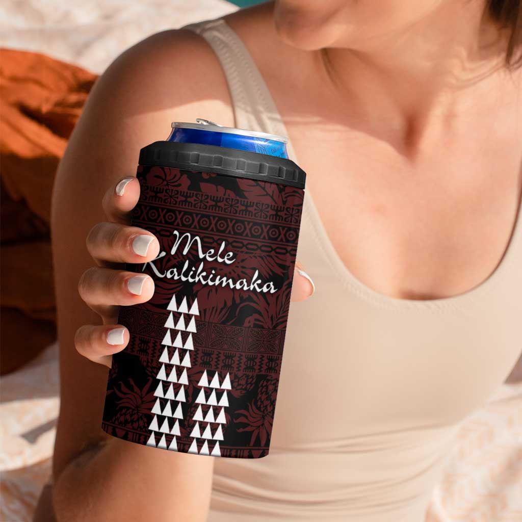 Hawaii Mele Kalikimaka Kakau 4 in 1 Can Cooler Tumbler I'iwi Bird on Ohia Lehua