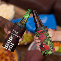 Hawaii Mele Kalikimaka Kakau 4 in 1 Can Cooler Tumbler I'iwi Bird on Ohia Lehua