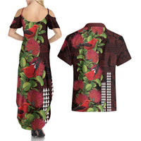 Hawaii Mele Kalikimaka Kakau Couples Matching Summer Maxi Dress and Hawaiian Shirt I'iwi Bird on Ohia Lehua LT7 - Polynesian Pride