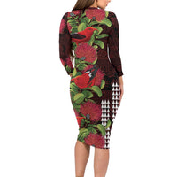 Hawaii Mele Kalikimaka Kakau Family Matching Long Sleeve Bodycon Dress and Hawaiian Shirt I'iwi Bird on Ohia Lehua LT7 - Polynesian Pride