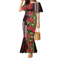 Hawaii Mele Kalikimaka Kakau Family Matching Mermaid Dress and Hawaiian Shirt I'iwi Bird on Ohia Lehua LT7 Mom's Dress Black Red - Polynesian Pride
