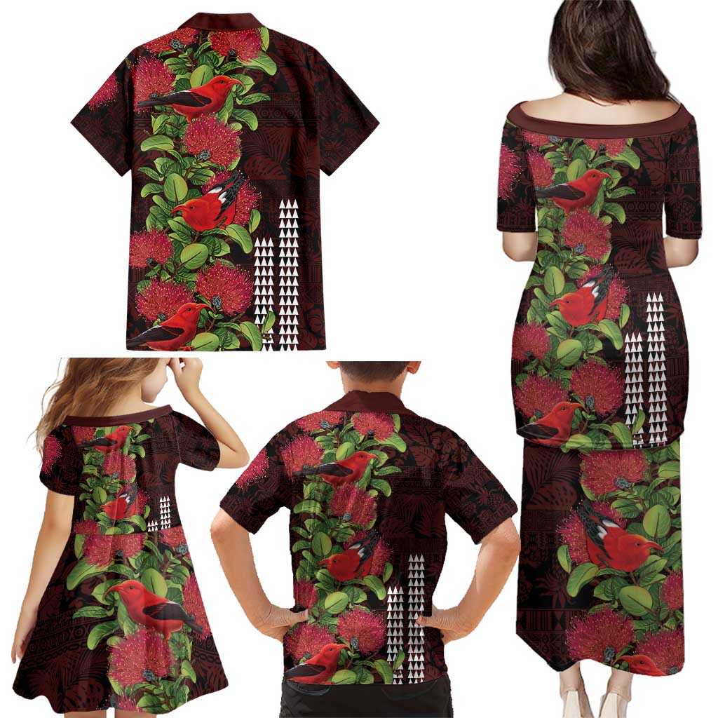 Hawaii Mele Kalikimaka Kakau Family Matching Puletasi and Hawaiian Shirt I'iwi Bird on Ohia Lehua LT7 - Polynesian Pride
