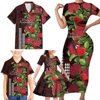 Hawaii Mele Kalikimaka Kakau Family Matching Short Sleeve Bodycon Dress and Hawaiian Shirt I'iwi Bird on Ohia Lehua LT7 - Polynesian Pride