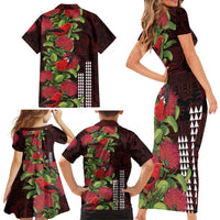 Hawaii Mele Kalikimaka Kakau Family Matching Short Sleeve Bodycon Dress and Hawaiian Shirt I'iwi Bird on Ohia Lehua LT7 - Polynesian Pride