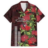 Hawaii Mele Kalikimaka Kakau Family Matching Short Sleeve Bodycon Dress and Hawaiian Shirt I'iwi Bird on Ohia Lehua LT7 Dad's Shirt - Short Sleeve Black Red - Polynesian Pride