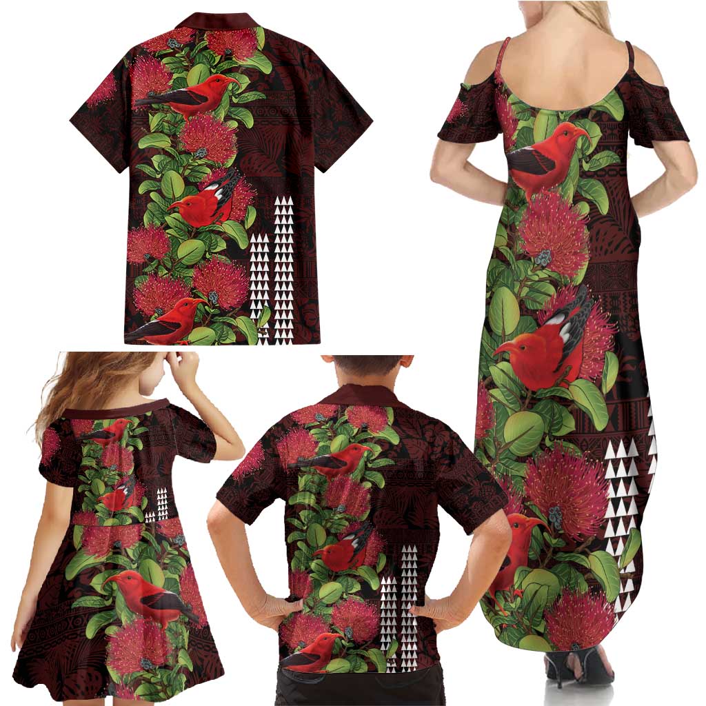 Hawaii Mele Kalikimaka Kakau Family Matching Summer Maxi Dress and Hawaiian Shirt I'iwi Bird on Ohia Lehua LT7 - Polynesian Pride