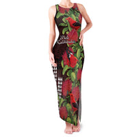 Hawaii Mele Kalikimaka Kakau Family Matching Tank Maxi Dress and Hawaiian Shirt I'iwi Bird on Ohia Lehua LT7 Mom's Dress Black Red - Polynesian Pride