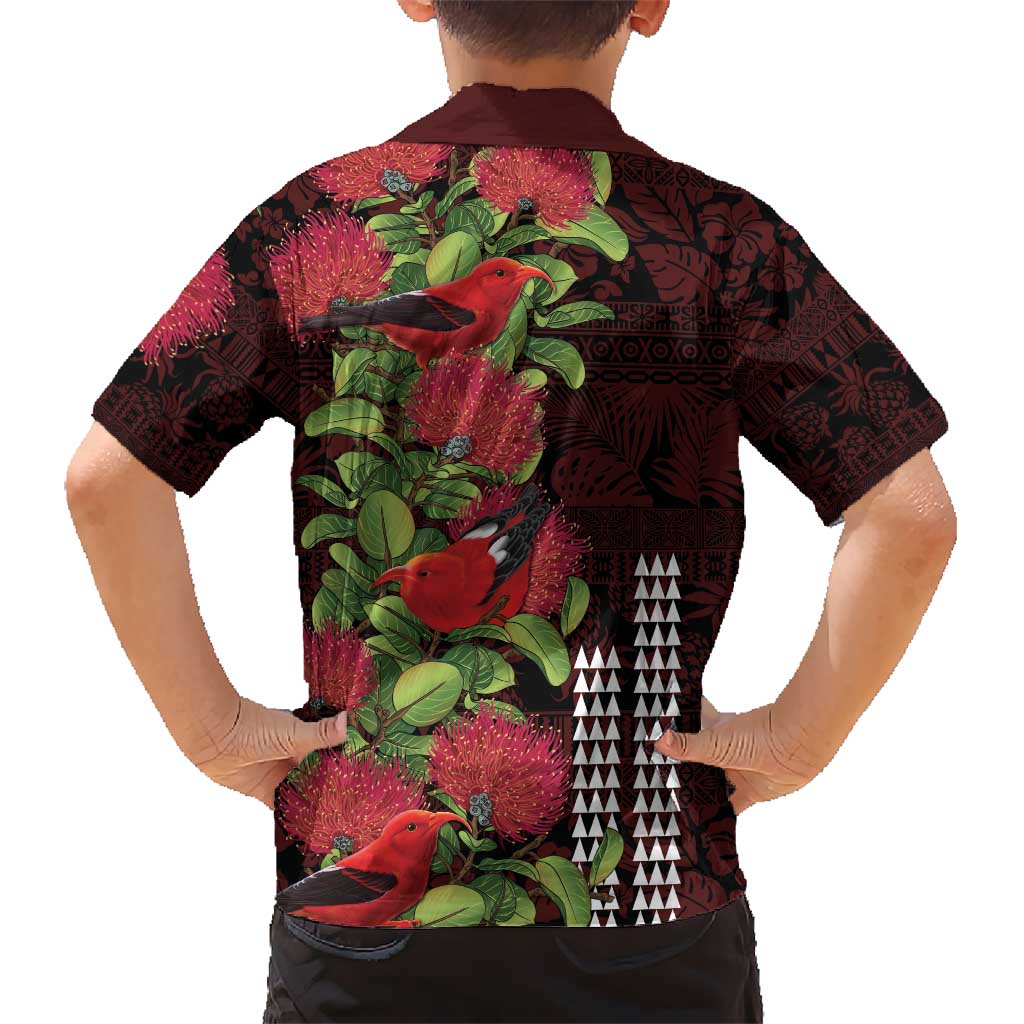 Hawaii Mele Kalikimaka Kakau Kid Hawaiian Shirt I'iwi Bird on Ohia Lehua LT7 - Polynesian Pride